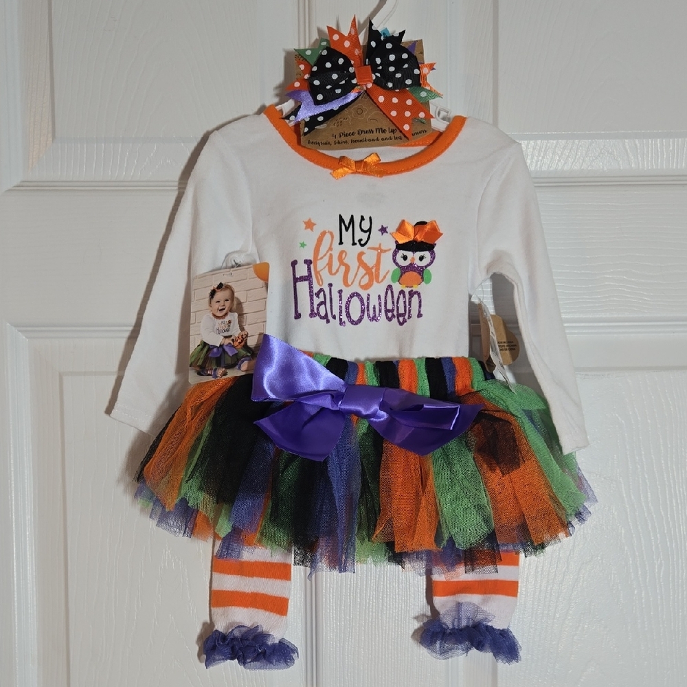 Baby Essentials Halloween Costume with Tutu, Bow, Leg Warmers Size 6 Months New